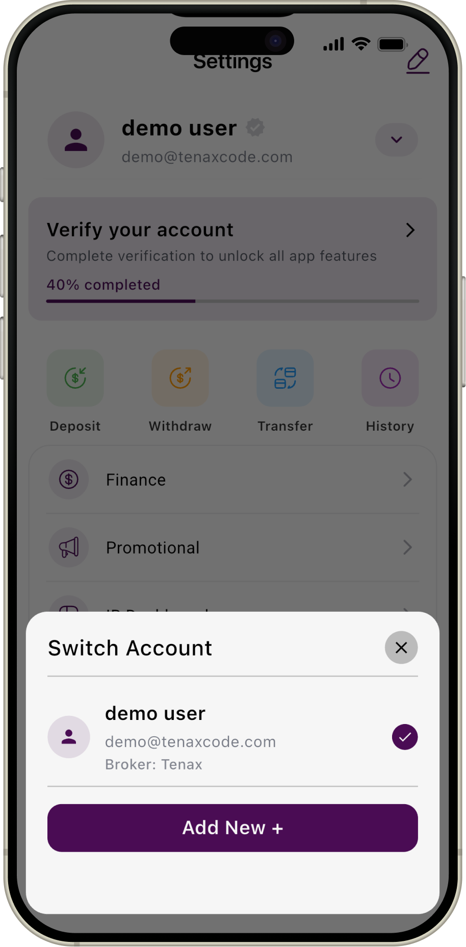 Switch account sheet